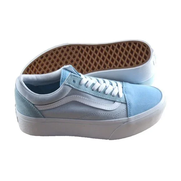 Vans Women's Old Skool Stackform Color Block Blue White Platform Shoes Size 9 - Picture 2 of 7